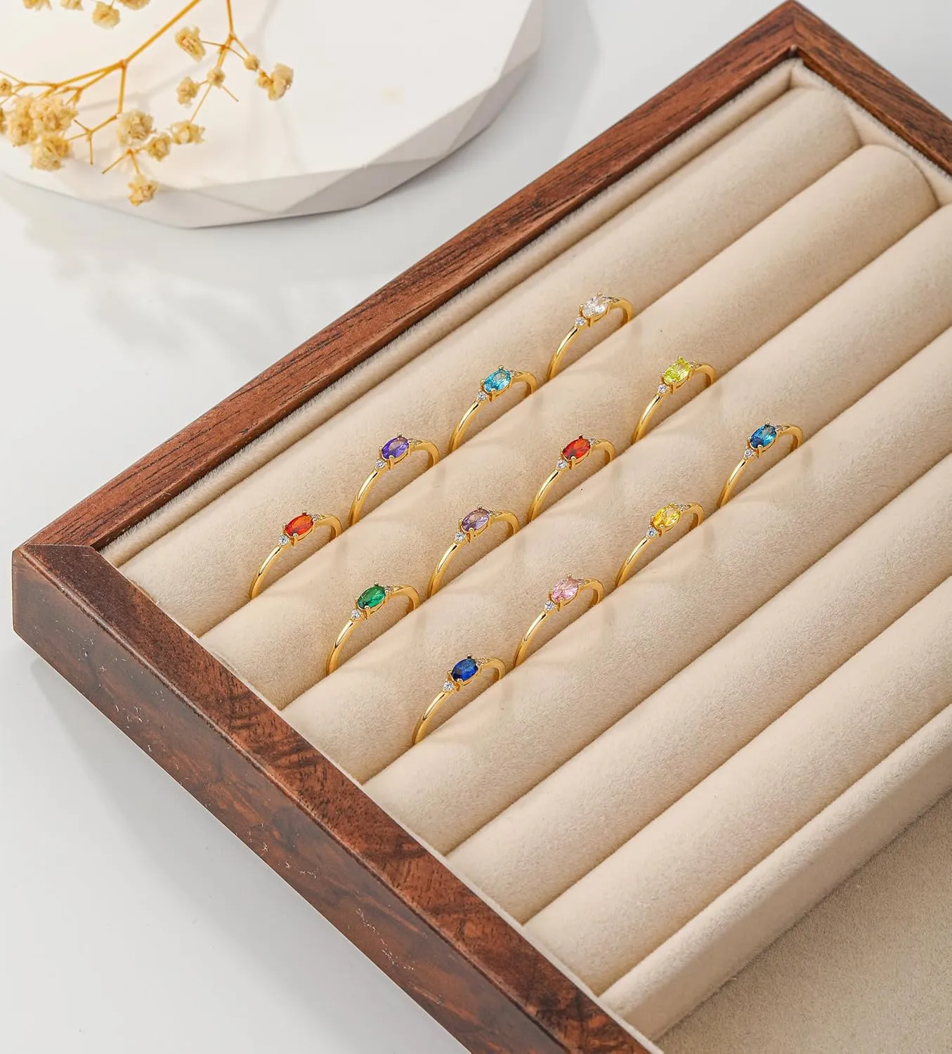 Gold Birthstone Rings for Women Mother Dainty Stackable Gold Rings Non Tarnish Thumb 14k Gold Plated CZ Emerald Green Gemstone Ring Jewelry Birthday Gift for Mom Daughter Band Size 6-11