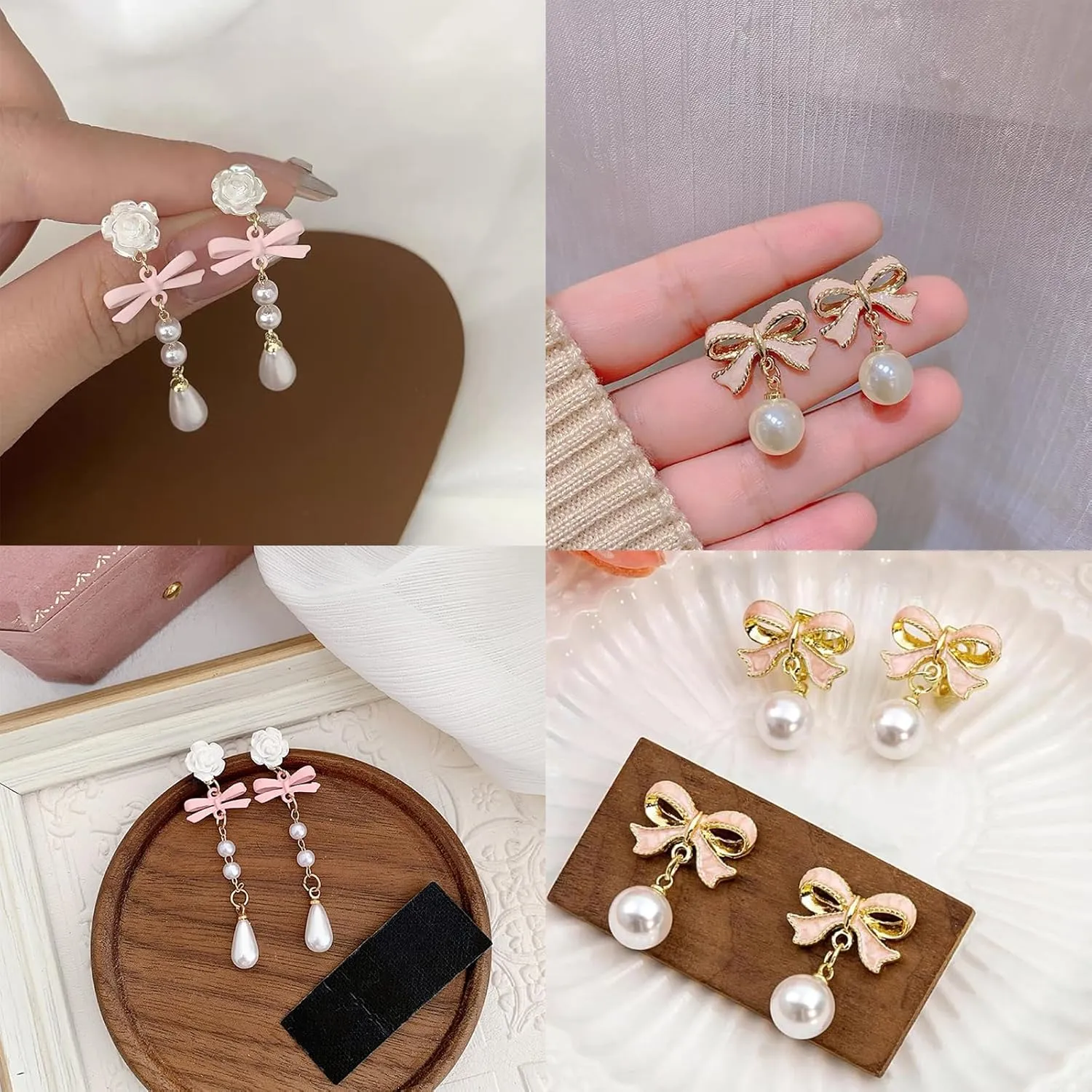 Gold Bow Earrings Set Golden Silver Ribbon Stud Earrings for Women Gift