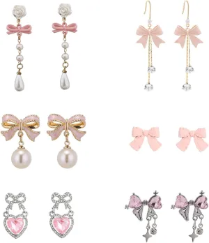Gold Bow Earrings Set Golden Silver Ribbon Stud Earrings for Women Gift