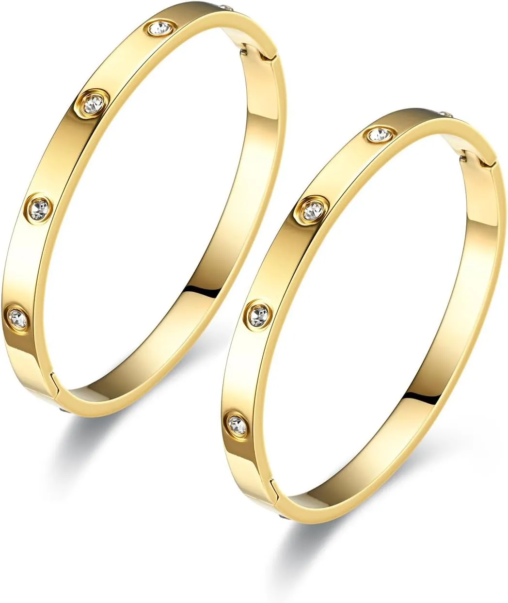 Gold Bracelets for Women - 2Pcs 18K Gold Plated Love Cubic Zirconia Bangle Crystal Friendship Bracelet Jewelry, Gold Cuff Bracelets for Valentine'S Day and Birthdays