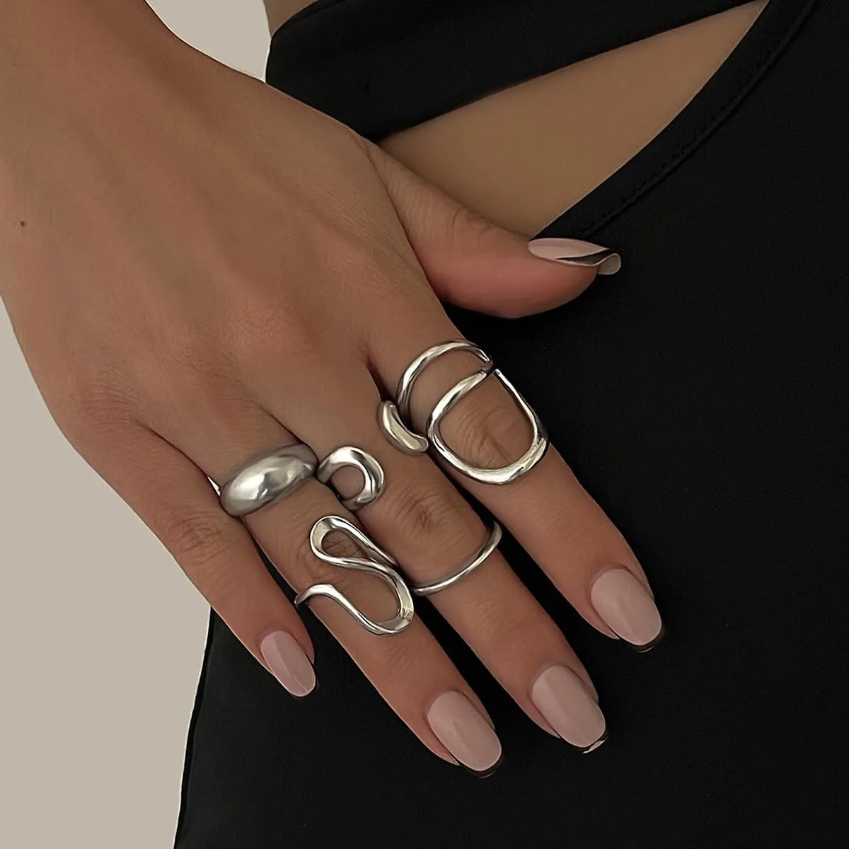 Gold Chunky Rings Set for Women Open Stacking Knuckle Ring Silver Adjustable Round Dome Rings Set Minimalist Irregular Statement Women Ring Jewelry