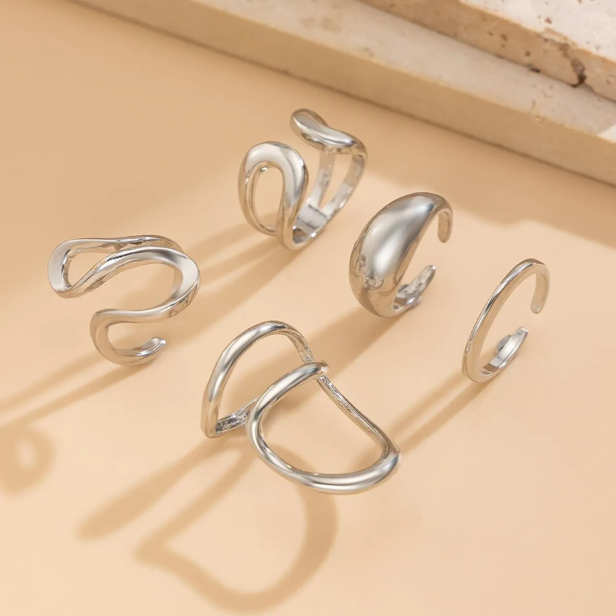 Gold Chunky Rings Set for Women Open Stacking Knuckle Ring Silver Adjustable Round Dome Rings Set Minimalist Irregular Statement Women Ring Jewelry