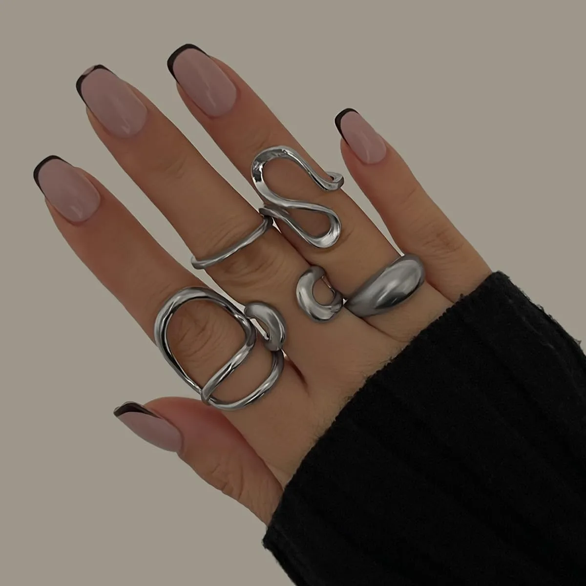 Gold Chunky Rings Set for Women Open Stacking Knuckle Ring Silver Adjustable Round Dome Rings Set Minimalist Irregular Statement Women Ring Jewelry