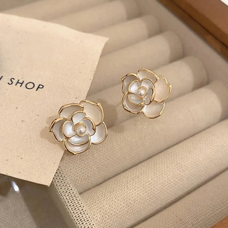Gold Flower Earrings - Large Floral Statement Earrings for Women - Chunky Jewelry Gift