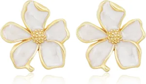 Gold Flower Earrings - Large Floral Statement Earrings for Women - Chunky Jewelry Gift