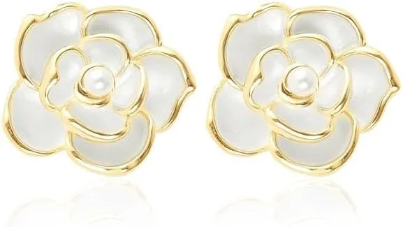 Gold Flower Earrings - Large Floral Statement Earrings for Women - Chunky Jewelry Gift