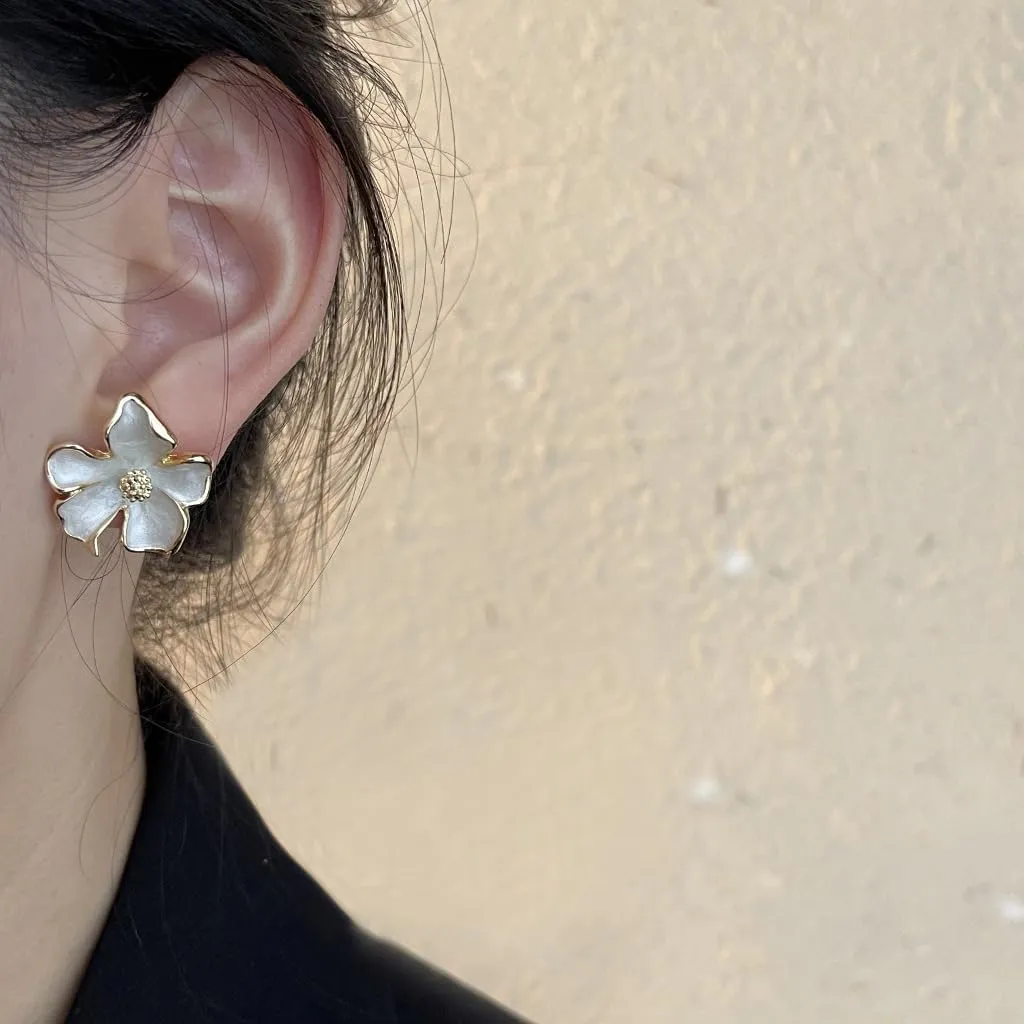 Gold Flower Earrings - Large Floral Statement Earrings for Women - Chunky Jewelry Gift