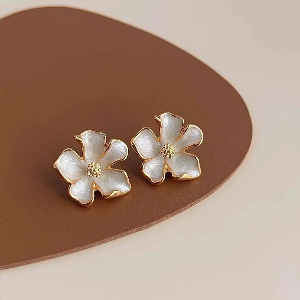 Gold Flower Earrings - Large Floral Statement Earrings for Women - Chunky Jewelry Gift