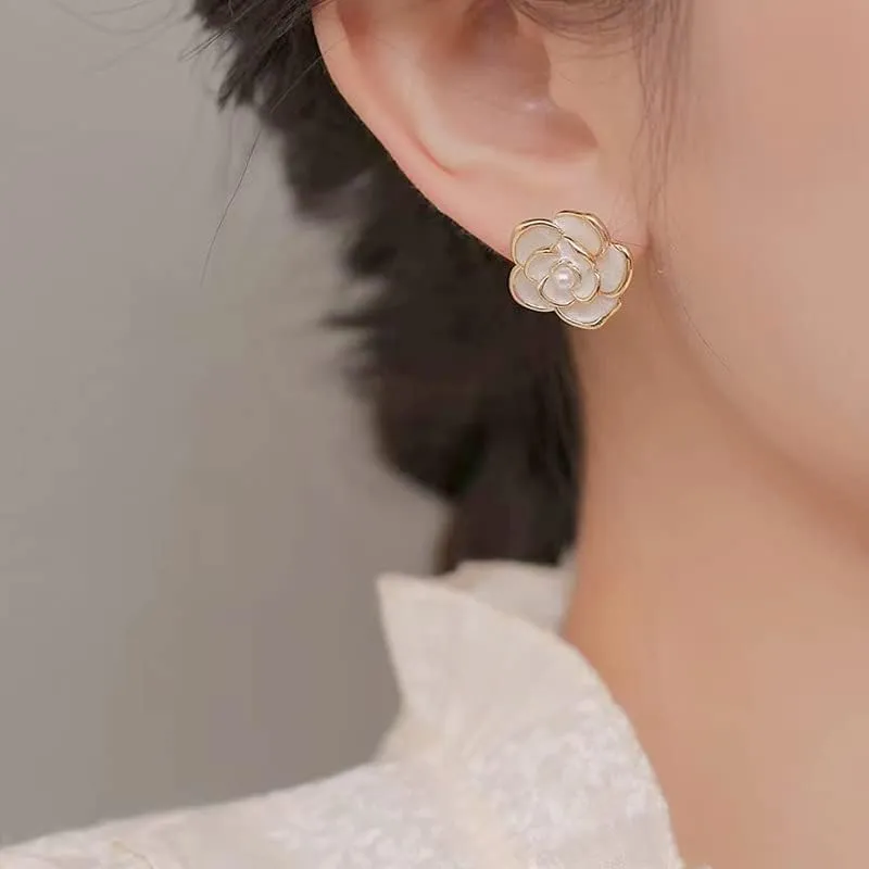 Gold Flower Earrings - Large Floral Statement Earrings for Women - Chunky Jewelry Gift