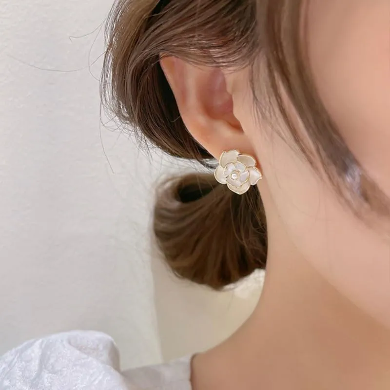 Gold Flower Earrings - Large Floral Statement Earrings for Women - Chunky Jewelry Gift