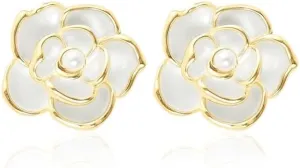 Gold Flower Earrings - Large Floral Statement Earrings for Women - Chunky Jewelry Gift