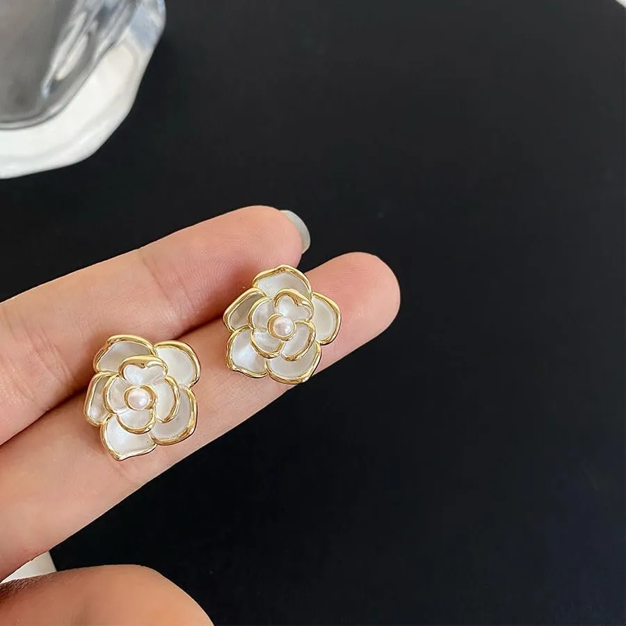 Gold Flower Earrings - Large Floral Statement Earrings for Women - Chunky Jewelry Gift