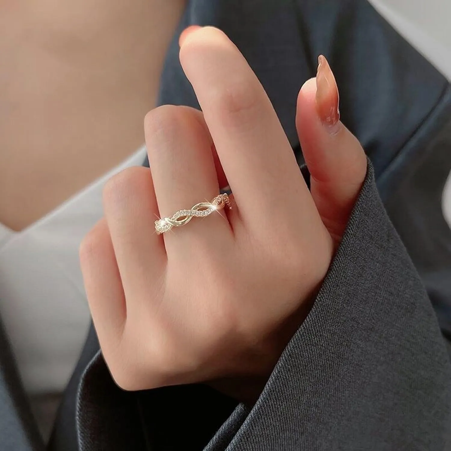 Gold Plated Cubic Zirconia Diamond Stackable Eternity Bands for Women Twisted Rope Eternity Statement Promise Wedding Rings