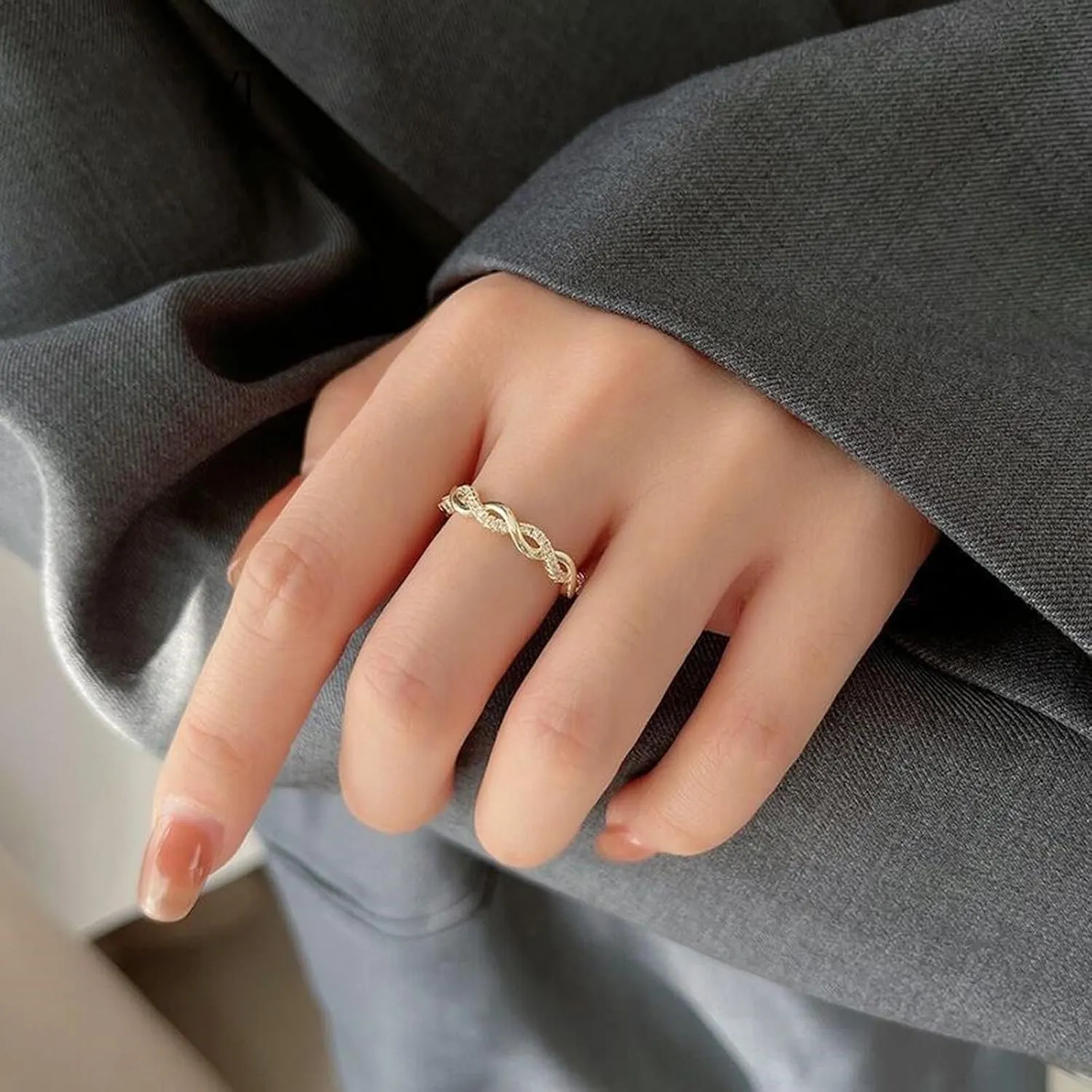 Gold Plated Cubic Zirconia Diamond Stackable Eternity Bands for Women Twisted Rope Eternity Statement Promise Wedding Rings