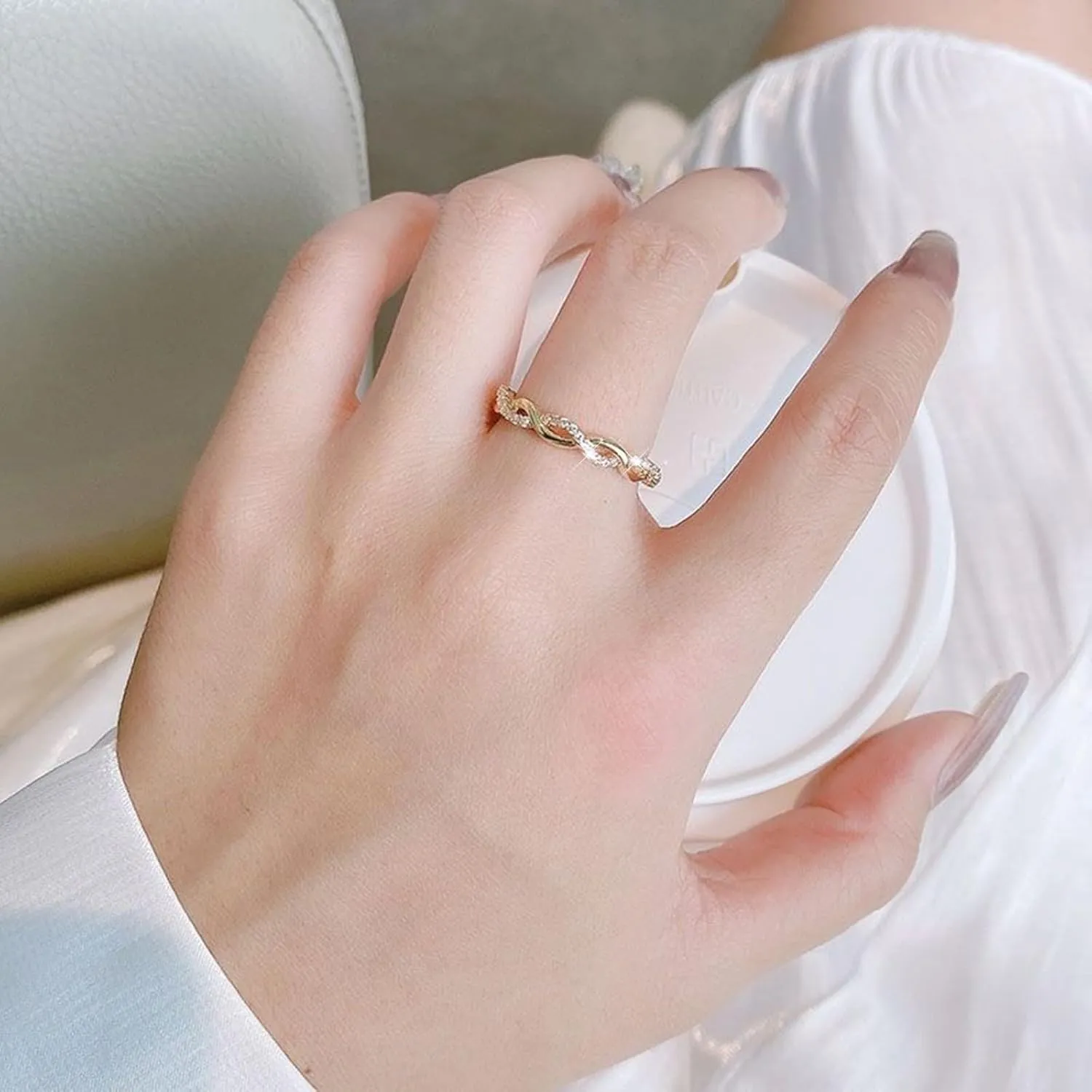 Gold Plated Cubic Zirconia Diamond Stackable Eternity Bands for Women Twisted Rope Eternity Statement Promise Wedding Rings