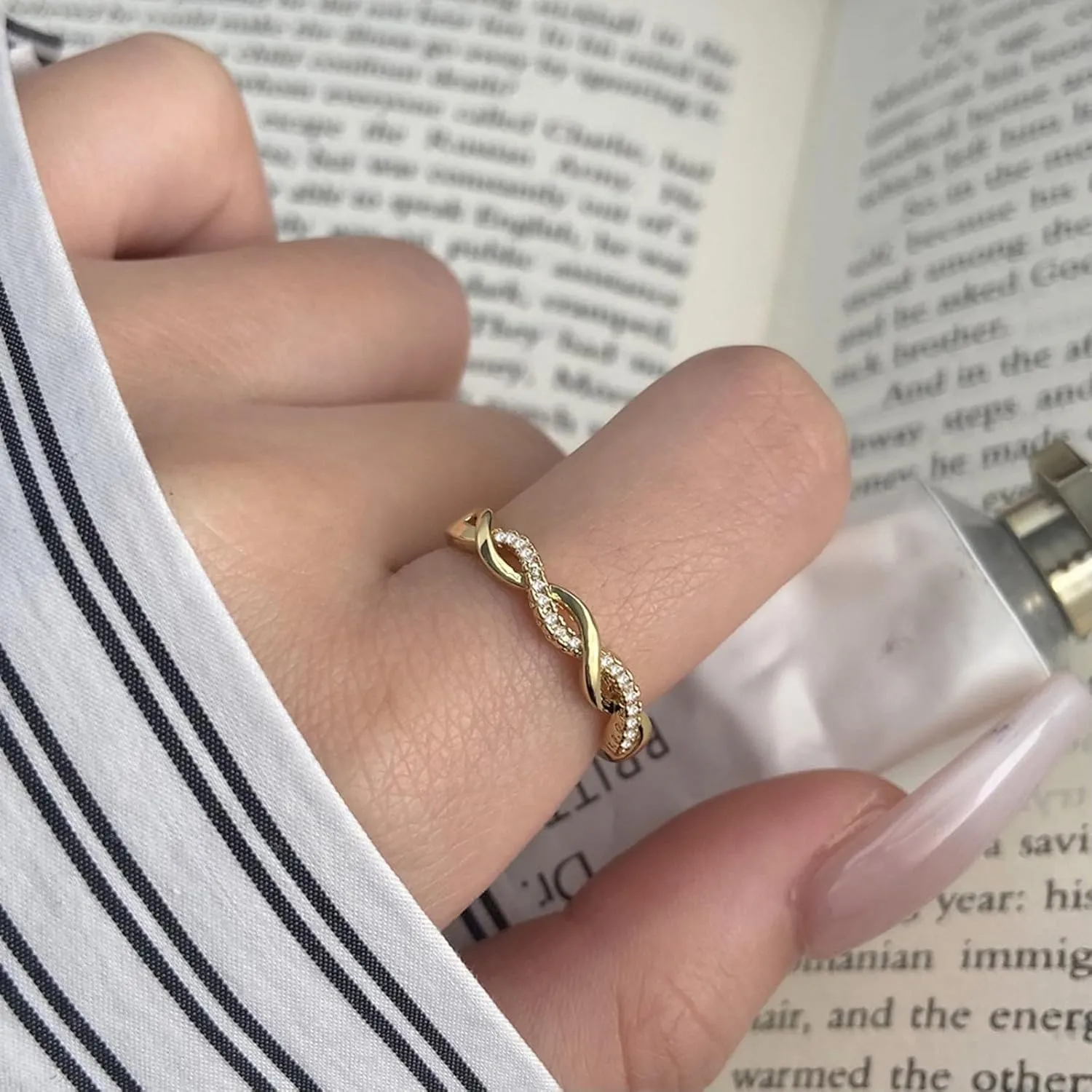 Gold Plated Cubic Zirconia Diamond Stackable Eternity Bands for Women Twisted Rope Eternity Statement Promise Wedding Rings