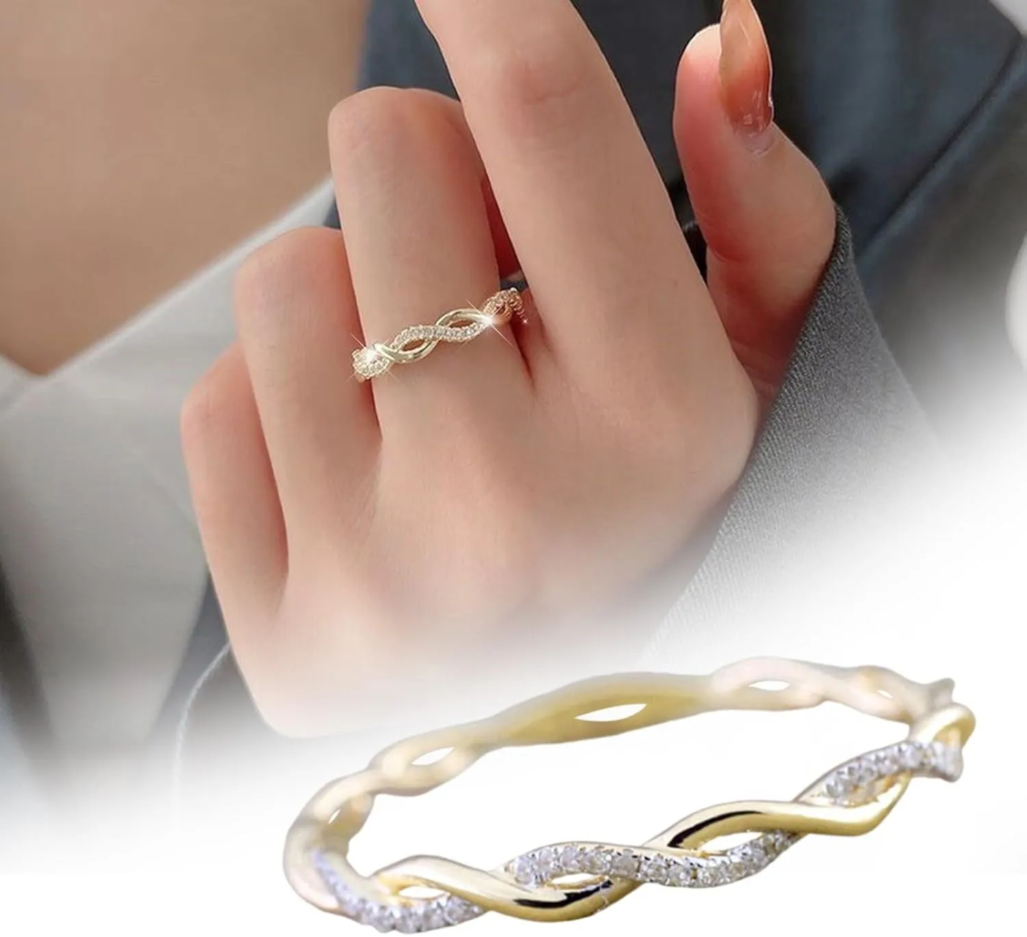Gold Plated Cubic Zirconia Diamond Stackable Eternity Bands for Women Twisted Rope Eternity Statement Promise Wedding Rings