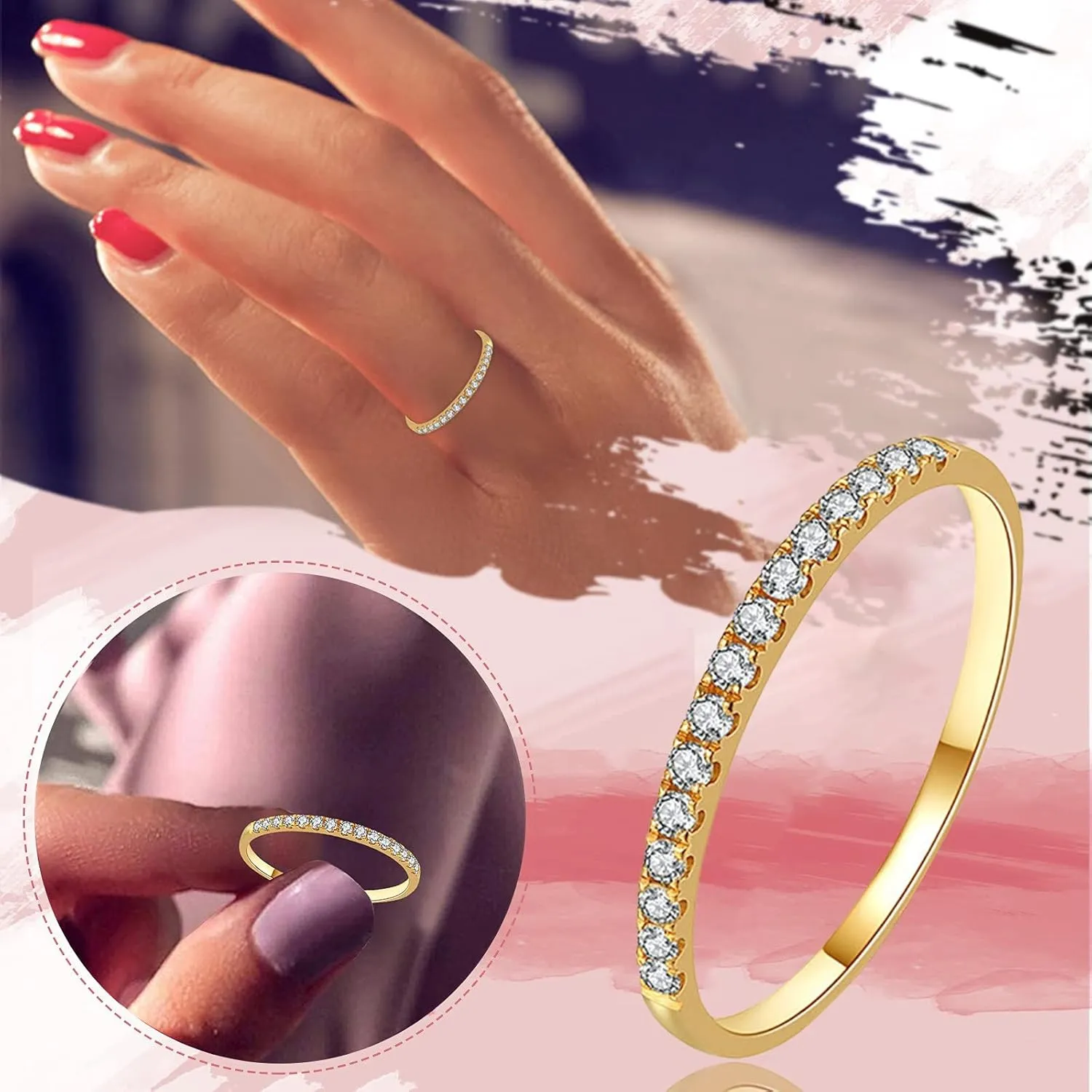 Gold Plated Rings Set for Women,Stackable Gold Statement Bands Dainty Knuckle Cubic Zirconia Ring Ideal Jewelry Gift for Gril