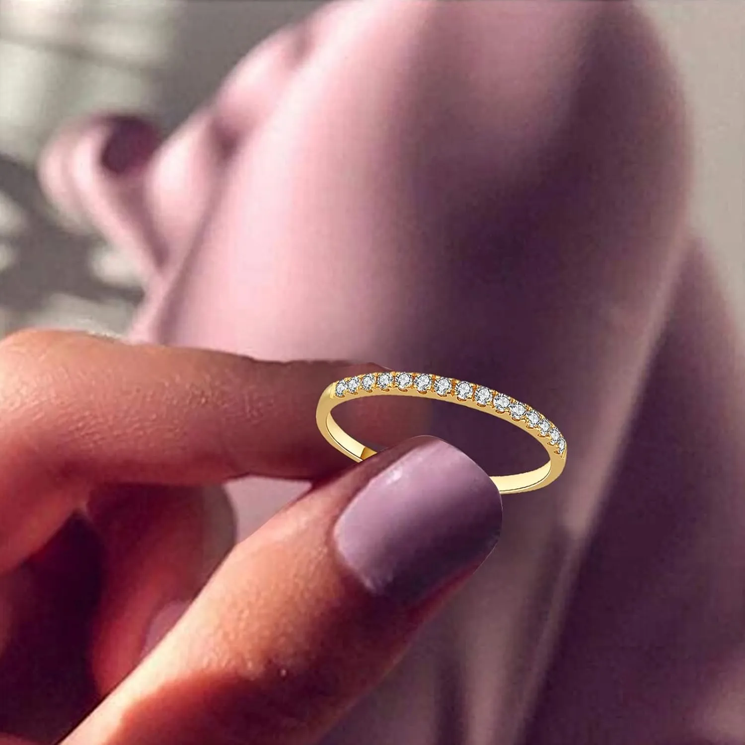 Gold Plated Rings Set for Women,Stackable Gold Statement Bands Dainty Knuckle Cubic Zirconia Ring Ideal Jewelry Gift for Gril