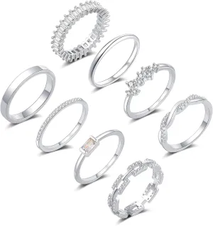Gold Rings for Women Non Tarnish 14K Gold/Silver Stackable Rings Set Dainty Cubic Zirconia Diamond Thumb Rings Wedding Eternity Band Trendy Simple Baguette Ring Size 5 6 7 8 9 10
