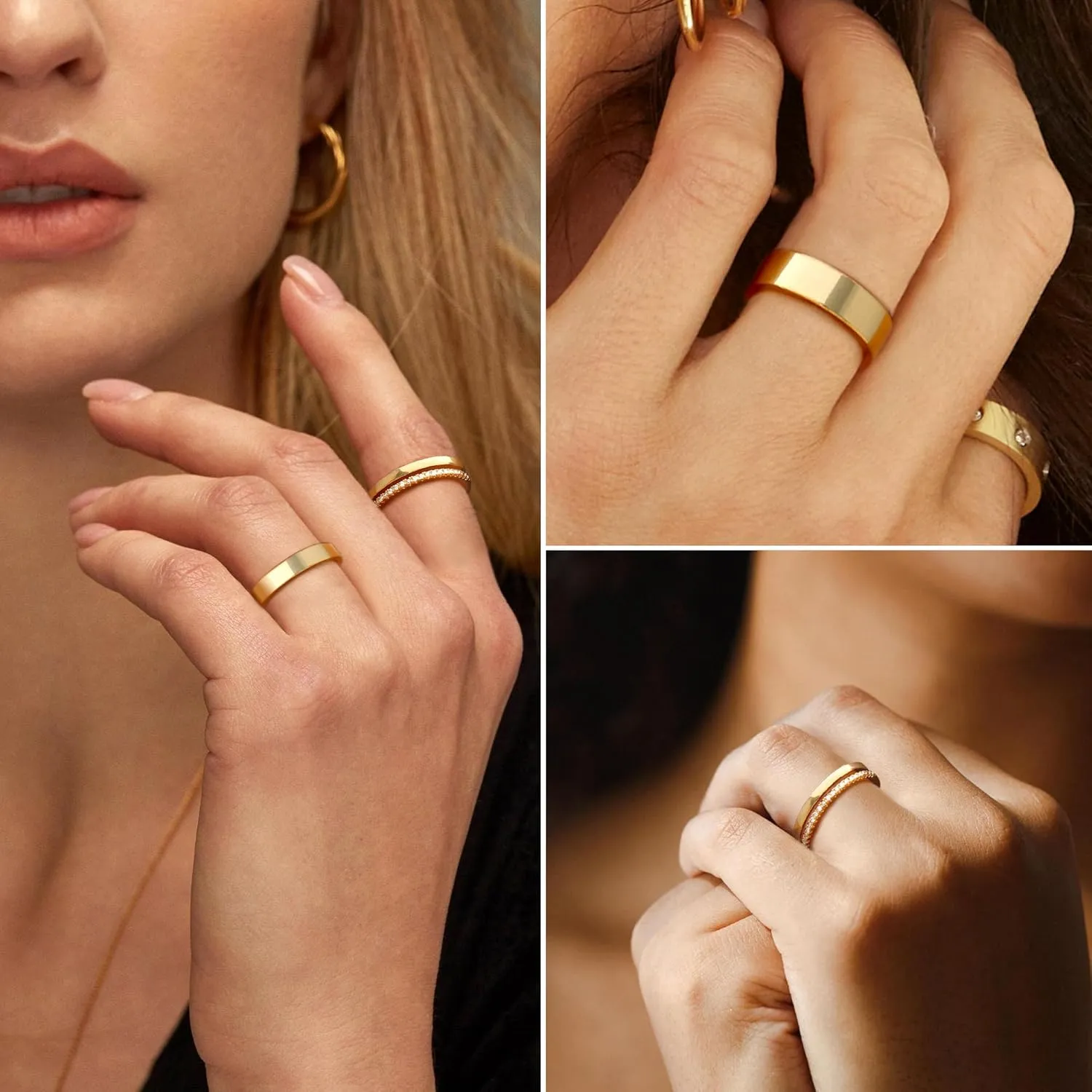 Gold Rings for Women Non Tarnish Dainty 14K Gold Plated Stackable Rings for Women Cubic Zirconia Ring Set Wedding Bands Thumb Love Engagement Rings Size 5-11