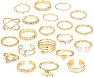 Gold Rings Set for Women Teen Girls,Gold Knuckle Rings Set,Vintage Stackable Boho Joint Finger Rings,Midi Hollow Rings Pack Trendy Gold Rings Jewelry Gift,Adjustable Open Ring Band Statement Size 4-9