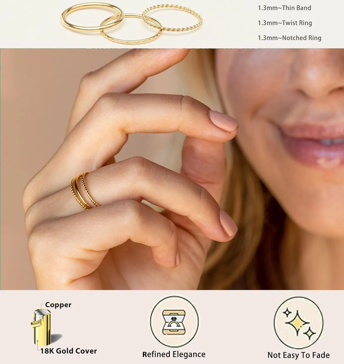 Gold Silver Rings for Women Non Tarnish Stackable Thin Gold Ring 18K Gold Plated Dainty Ring Set Trendy Thumb Pinky Knuckle Ring Wedding Bands Promise Engagement Gold Jewelry Rings Size 6 7 8 9 10 11