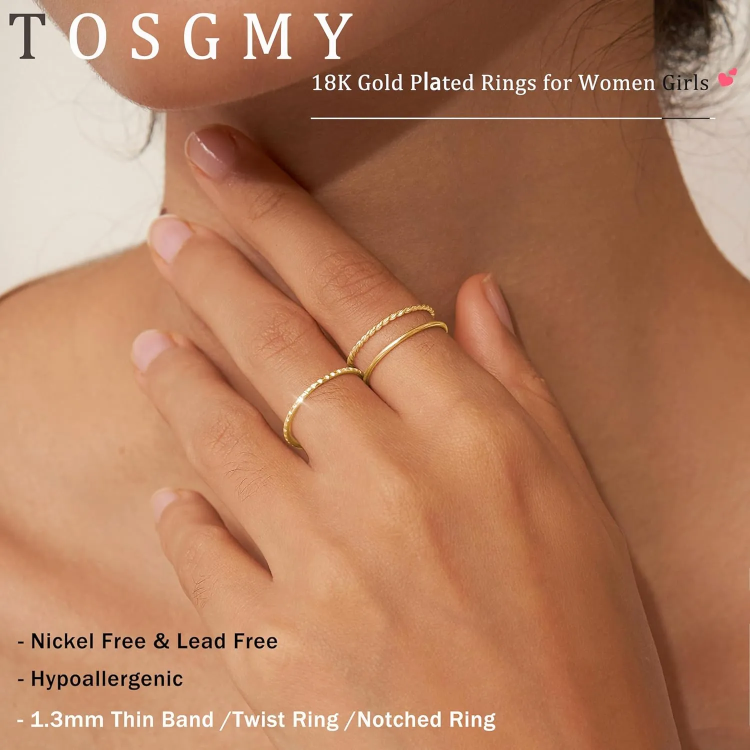 Gold Silver Rings for Women Non Tarnish Stackable Thin Gold Ring 18K Gold Plated Dainty Ring Set Trendy Thumb Pinky Knuckle Ring Wedding Bands Promise Engagement Gold Jewelry Rings Size 6 7 8 9 10 11