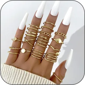 Gold Stackable Rings for Women Gifts Trendy Stuff Simple Star Moon Heart Knuckle Ring Set Boho Cute Stuff Gold Ring Pack Jewelry Birthday Mothers Day Gifts
