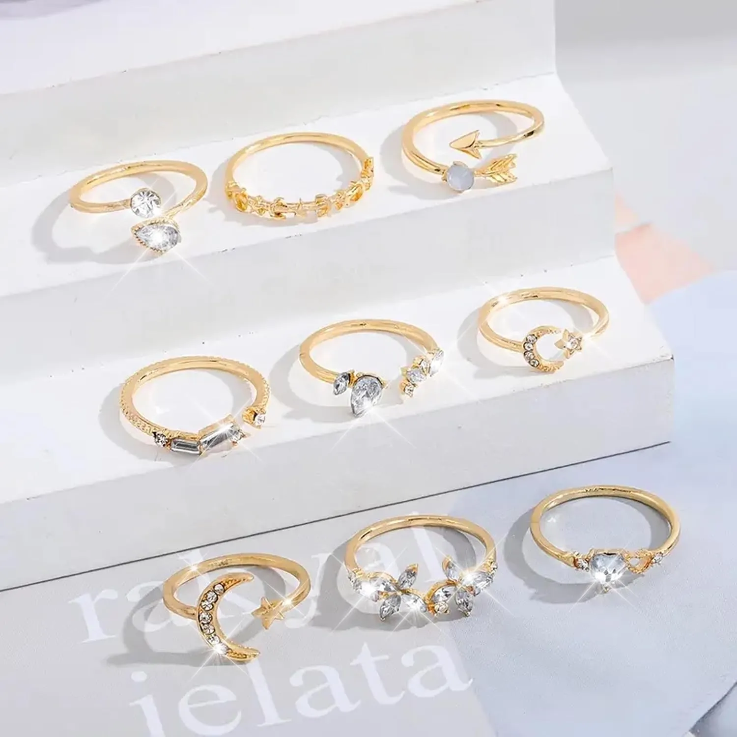 Gold Stackable Rings for Women Gifts Trendy Stuff Simple Star Moon Heart Knuckle Ring Set Boho Cute Stuff Gold Ring Pack Jewelry Birthday Mothers Day Gifts