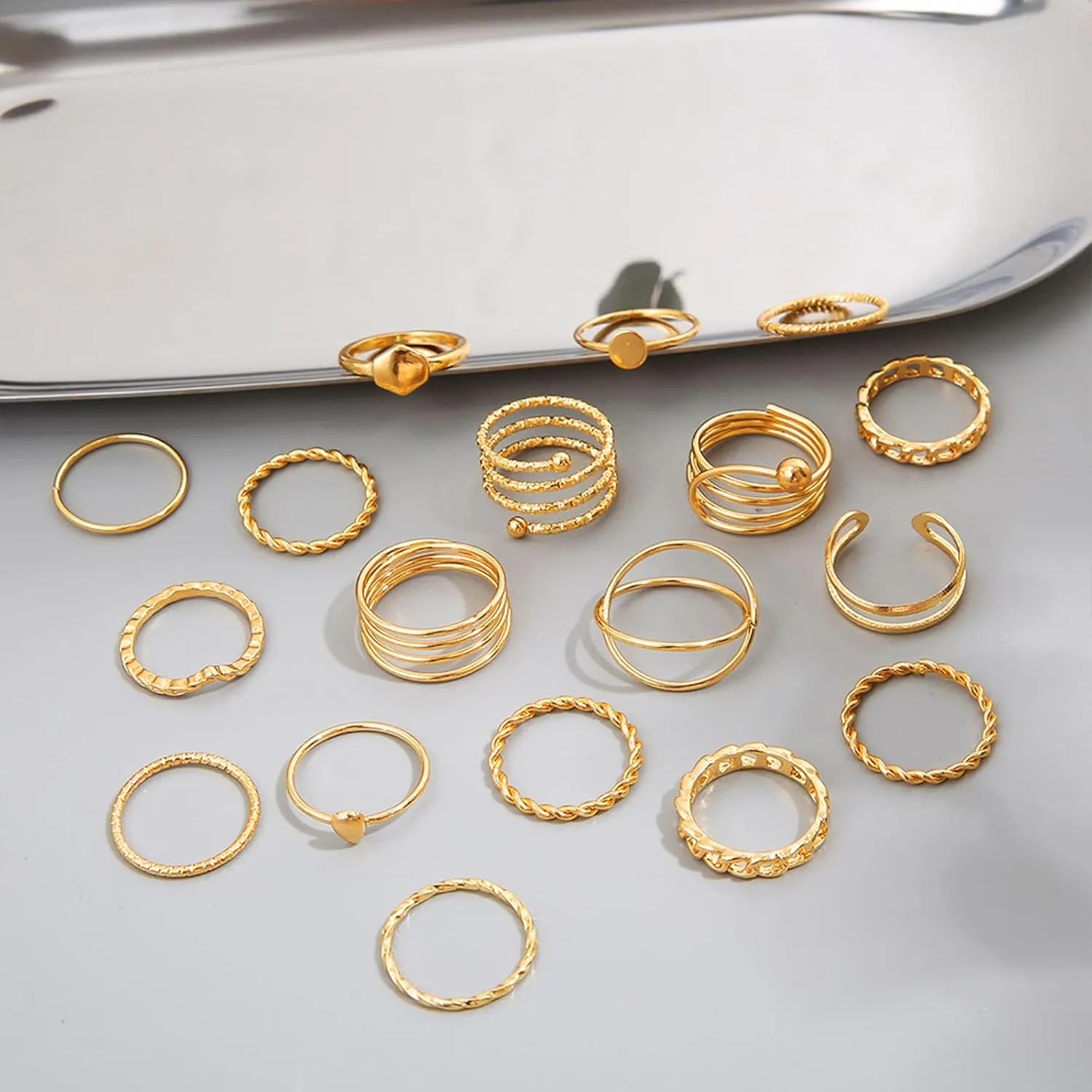 Gold Stackable Rings for Women Gifts Trendy Stuff Simple Star Moon Heart Knuckle Ring Set Boho Cute Stuff Gold Ring Pack Jewelry Birthday Mothers Day Gifts