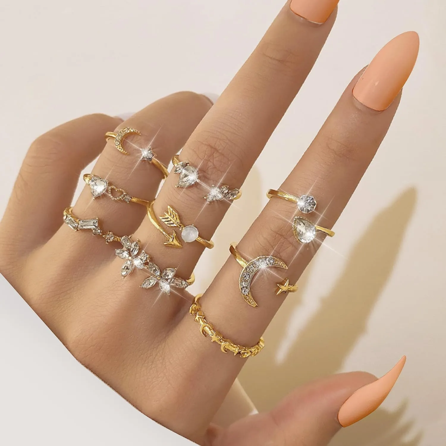 Gold Stackable Rings for Women Gifts Trendy Stuff Simple Star Moon Heart Knuckle Ring Set Boho Cute Stuff Gold Ring Pack Jewelry Birthday Mothers Day Gifts