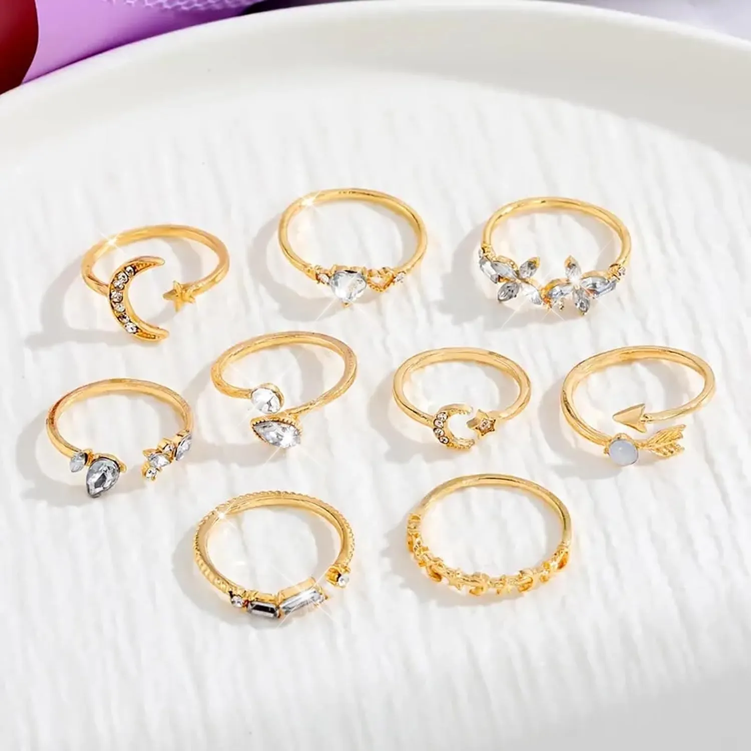 Gold Stackable Rings for Women Gifts Trendy Stuff Simple Star Moon Heart Knuckle Ring Set Boho Cute Stuff Gold Ring Pack Jewelry Birthday Mothers Day Gifts