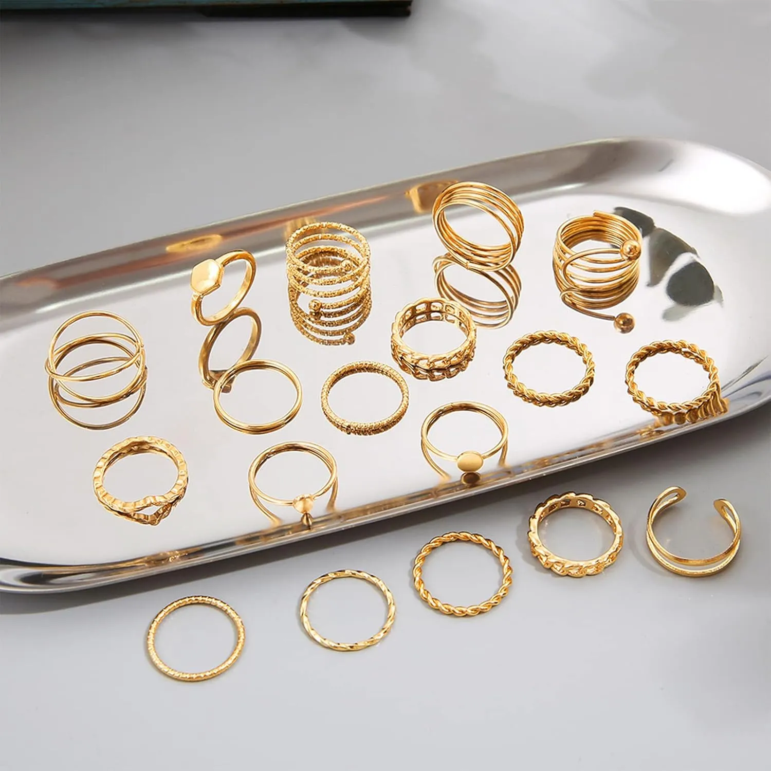 Gold Stackable Rings for Women Gifts Trendy Stuff Simple Star Moon Heart Knuckle Ring Set Boho Cute Stuff Gold Ring Pack Jewelry Birthday Mothers Day Gifts