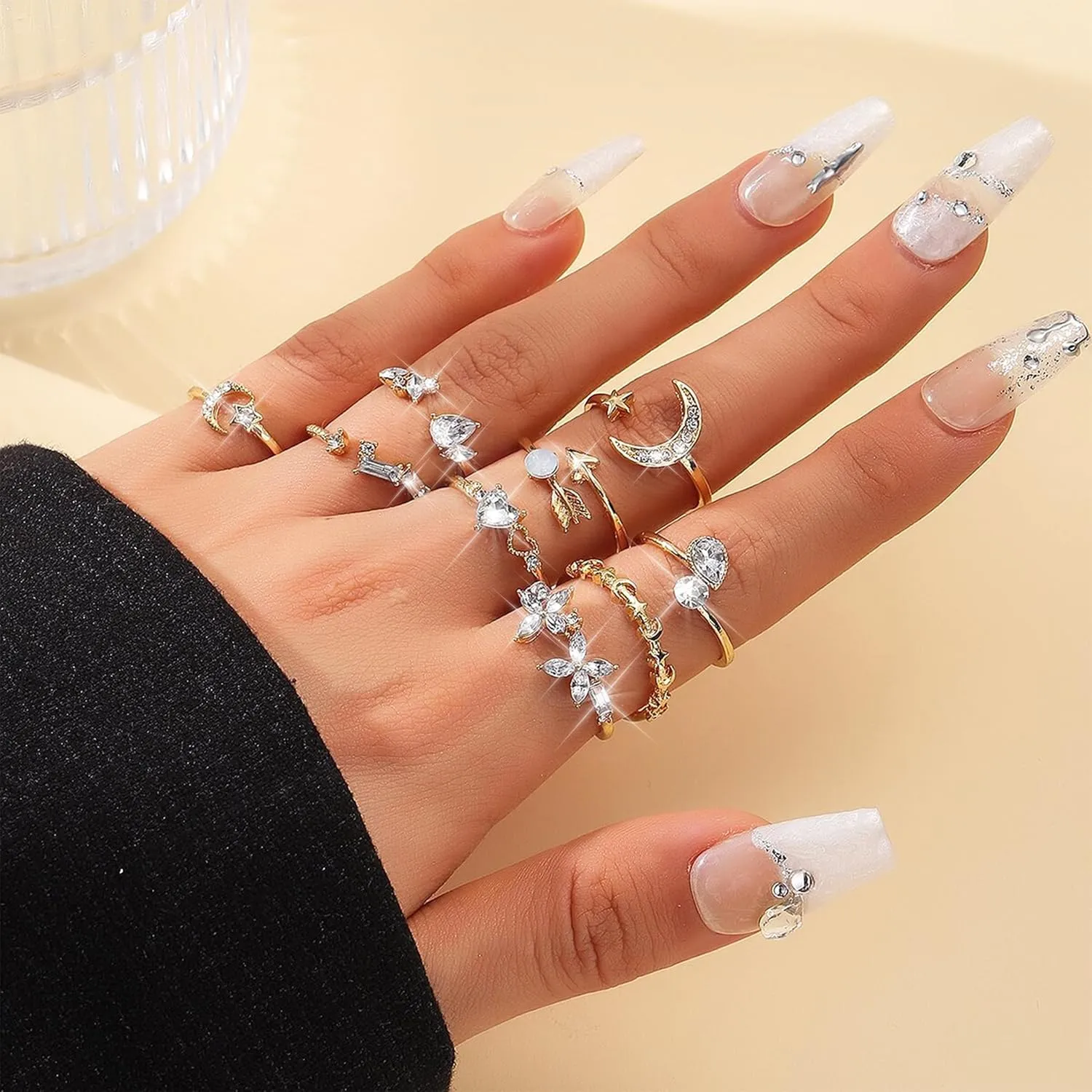 Gold Stackable Rings for Women Gifts Trendy Stuff Simple Star Moon Heart Knuckle Ring Set Boho Cute Stuff Gold Ring Pack Jewelry Birthday Mothers Day Gifts