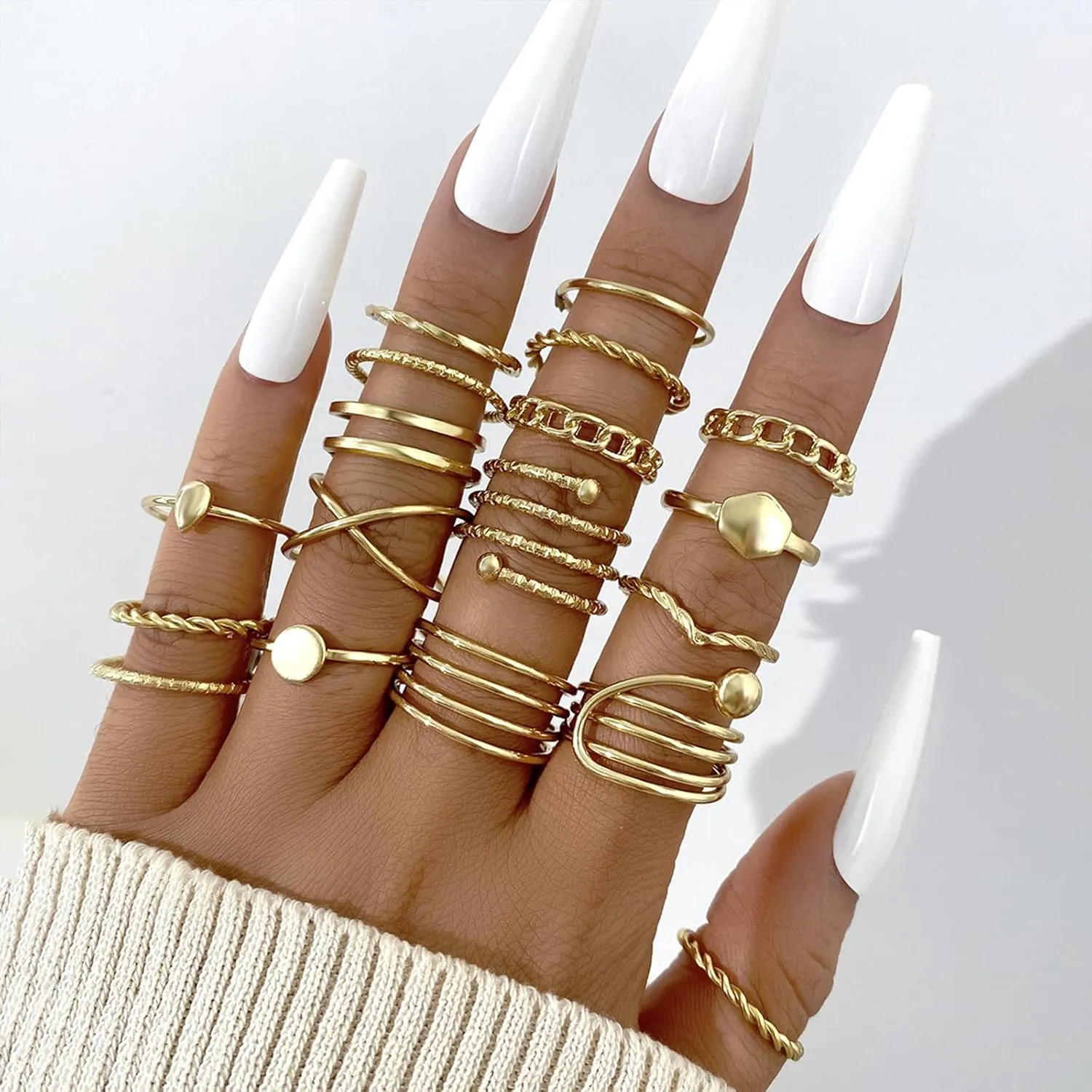 Gold Stackable Rings for Women Gifts Trendy Stuff Simple Star Moon Heart Knuckle Ring Set Boho Cute Stuff Gold Ring Pack Jewelry Birthday Mothers Day Gifts