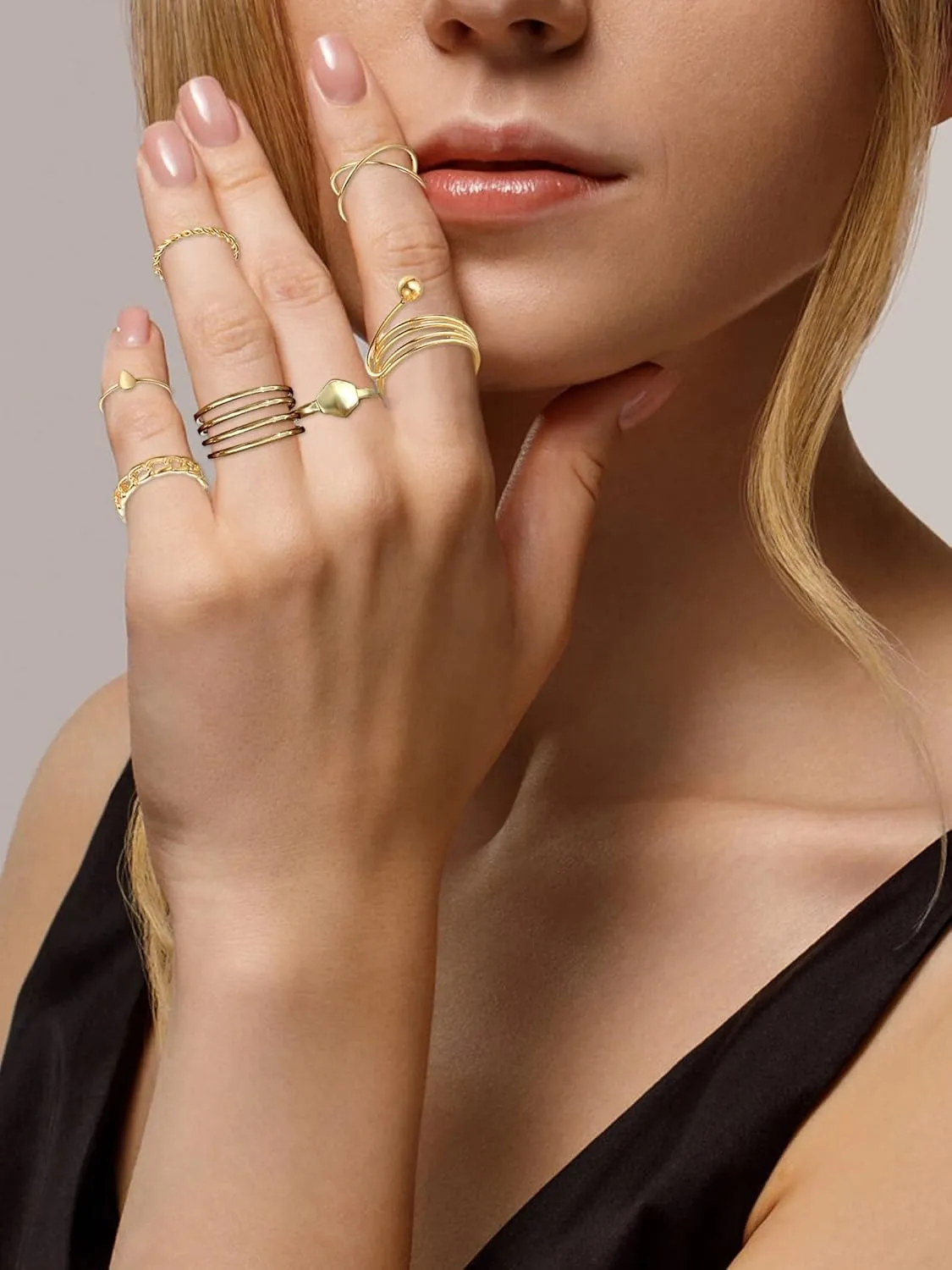 Gold Stackable Rings for Women Gifts Trendy Stuff Simple Star Moon Heart Knuckle Ring Set Boho Cute Stuff Gold Ring Pack Jewelry Birthday Mothers Day Gifts
