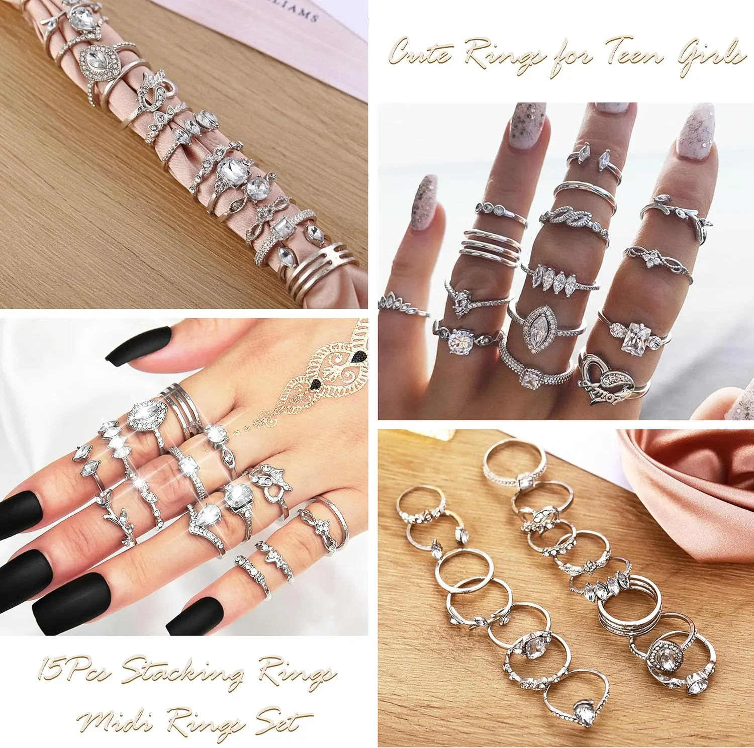 Gold Stackable Rings for Women Gifts Trendy Stuff Simple Star Moon Heart Knuckle Ring Set Boho Cute Stuff Gold Ring Pack Jewelry Birthday Mothers Day Gifts