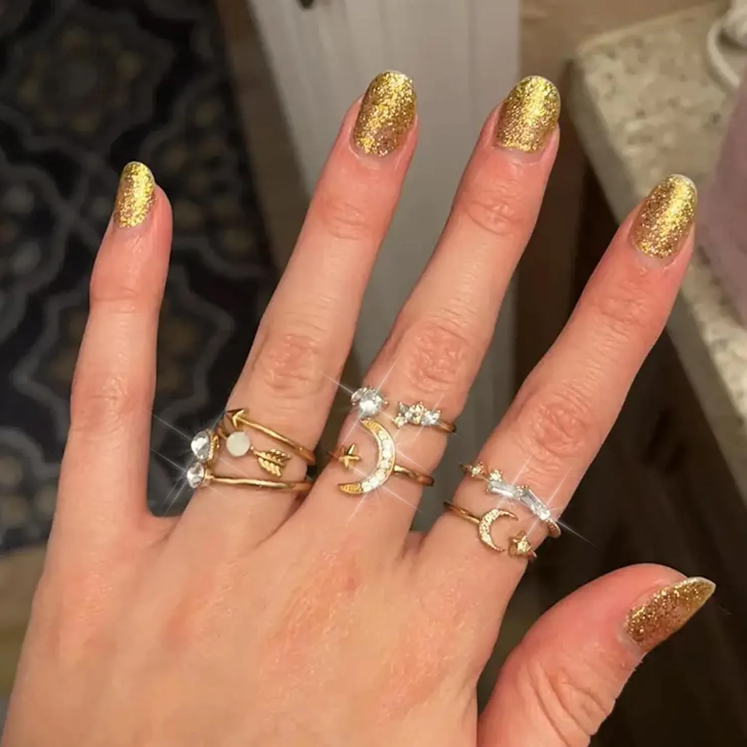 Gold Stackable Rings for Women Gifts Trendy Stuff Simple Star Moon Heart Knuckle Ring Set Boho Cute Stuff Gold Ring Pack Jewelry Birthday Mothers Day Gifts