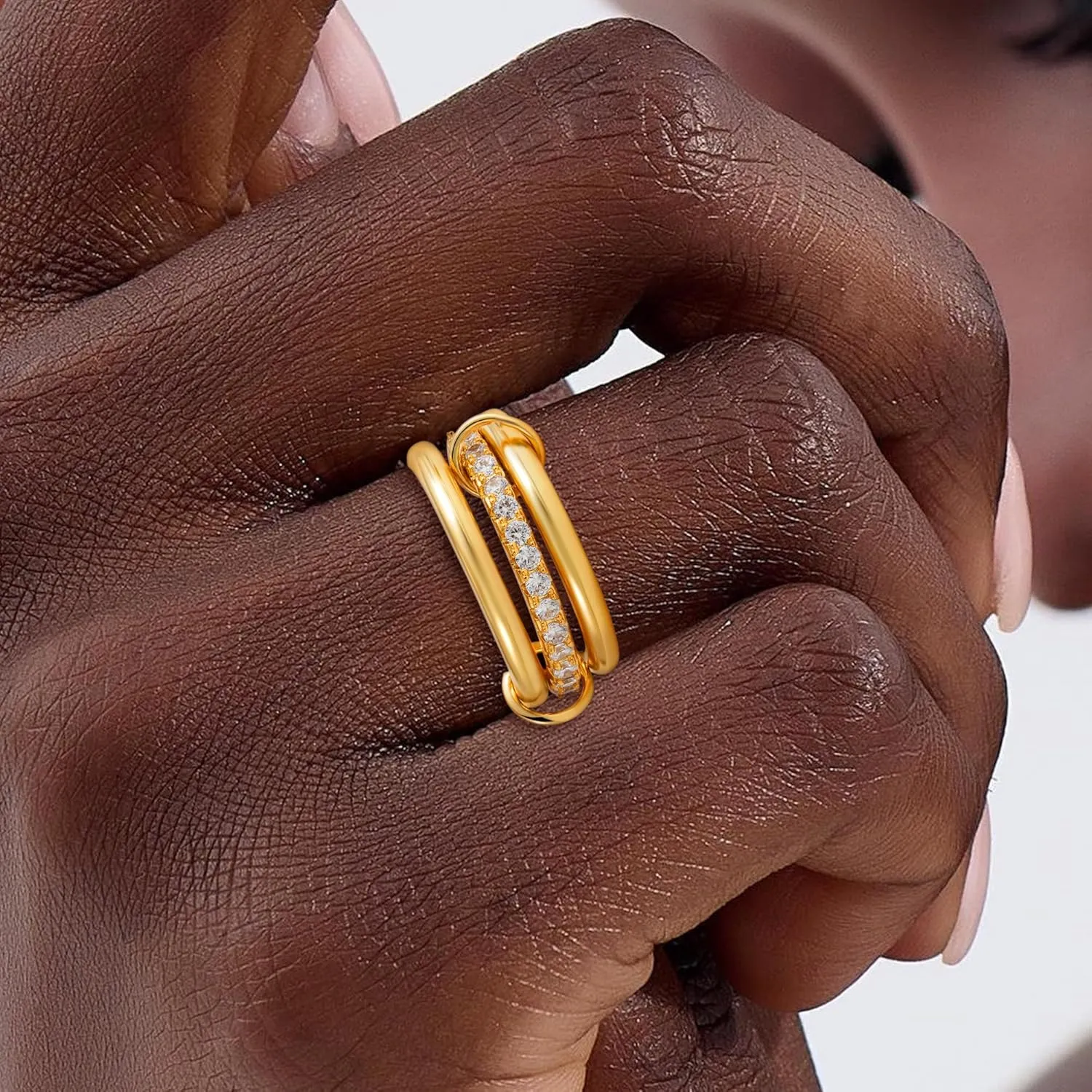 Gold Stackable Rings for Women Non Tarnish, 18K Gold Plated CZ Cubic Zircon Mixed Metals Multi Stack Rings Set Gold Jewelry