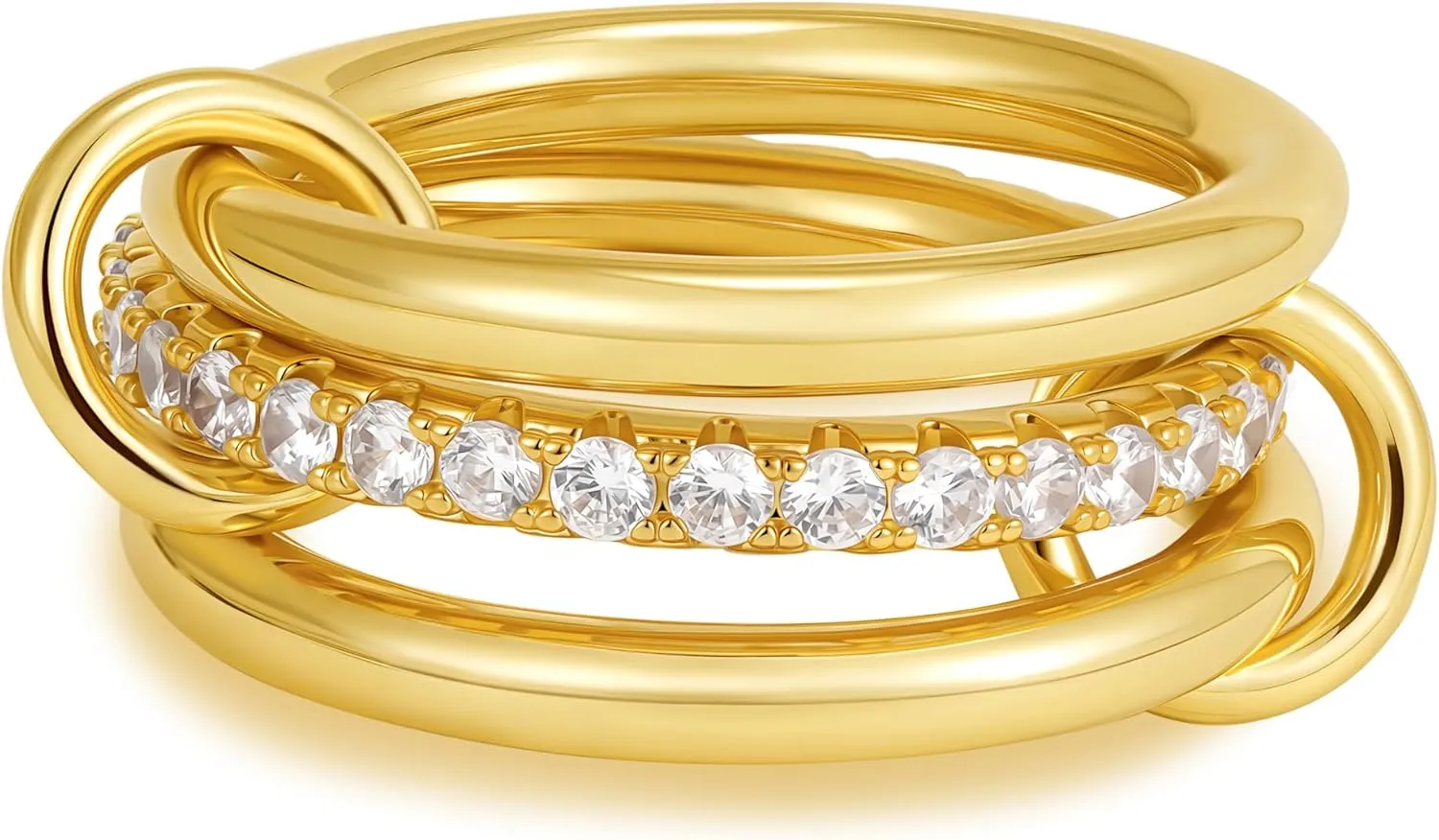 Gold Stackable Rings for Women Non Tarnish, 18K Gold Plated CZ Cubic Zircon Mixed Metals Multi Stack Rings Set Gold Jewelry