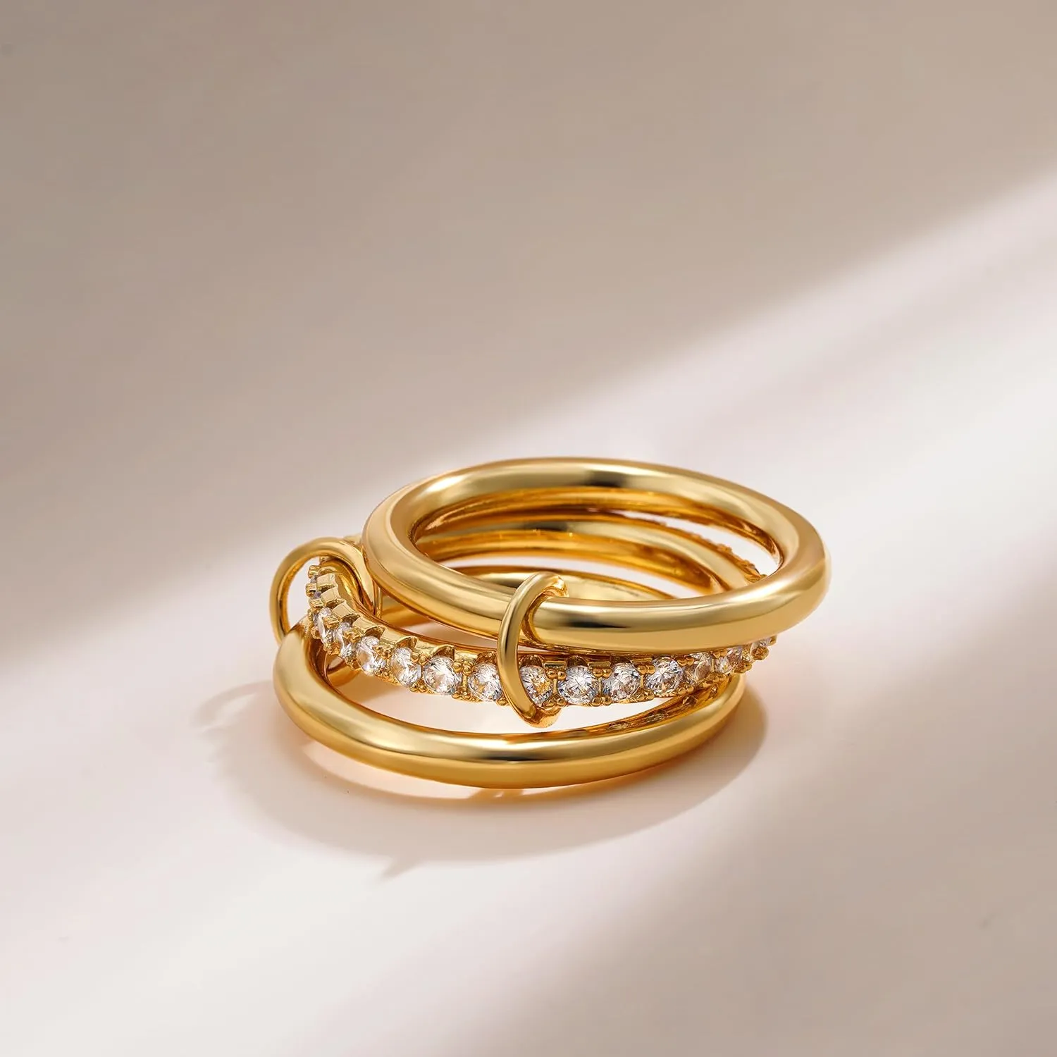 Gold Stackable Rings for Women Non Tarnish, 18K Gold Plated CZ Cubic Zircon Mixed Metals Multi Stack Rings Set Gold Jewelry