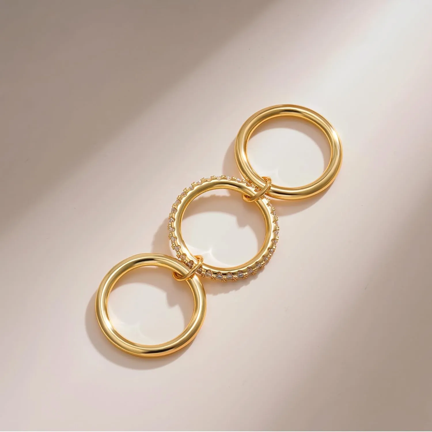 Gold Stackable Rings for Women Non Tarnish, 18K Gold Plated CZ Cubic Zircon Mixed Metals Multi Stack Rings Set Gold Jewelry