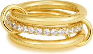 Gold Stackable Rings for Women Non Tarnish, 18K Gold Plated CZ Cubic Zircon Mixed Metals Multi Stack Rings Set Gold Jewelry