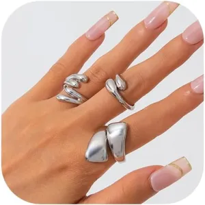 Gold Stackable Rings for Women Statement Stacking Rings Set Fashion Open Adjustable Water Drop Dome Chunky Ring Gold Plated Jewelry