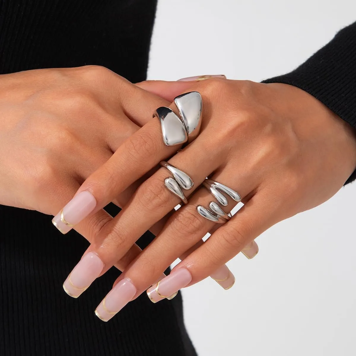 Gold Stackable Rings for Women Statement Stacking Rings Set Fashion Open Adjustable Water Drop Dome Chunky Ring Gold Plated Jewelry