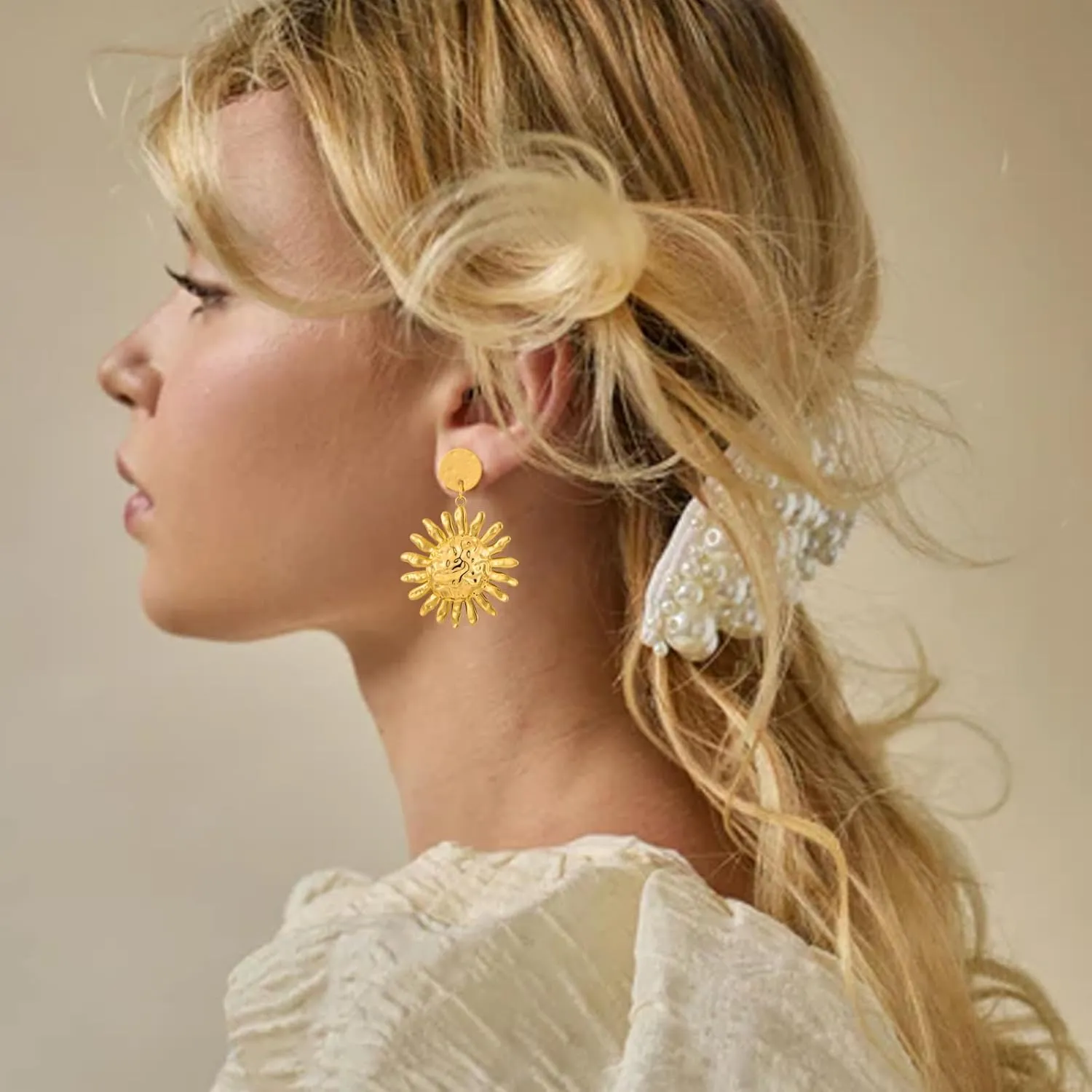 Gold Sun Dangle Earrings for Women Large Formal Earrings Vintage Boho Statement Earrings Jewelry