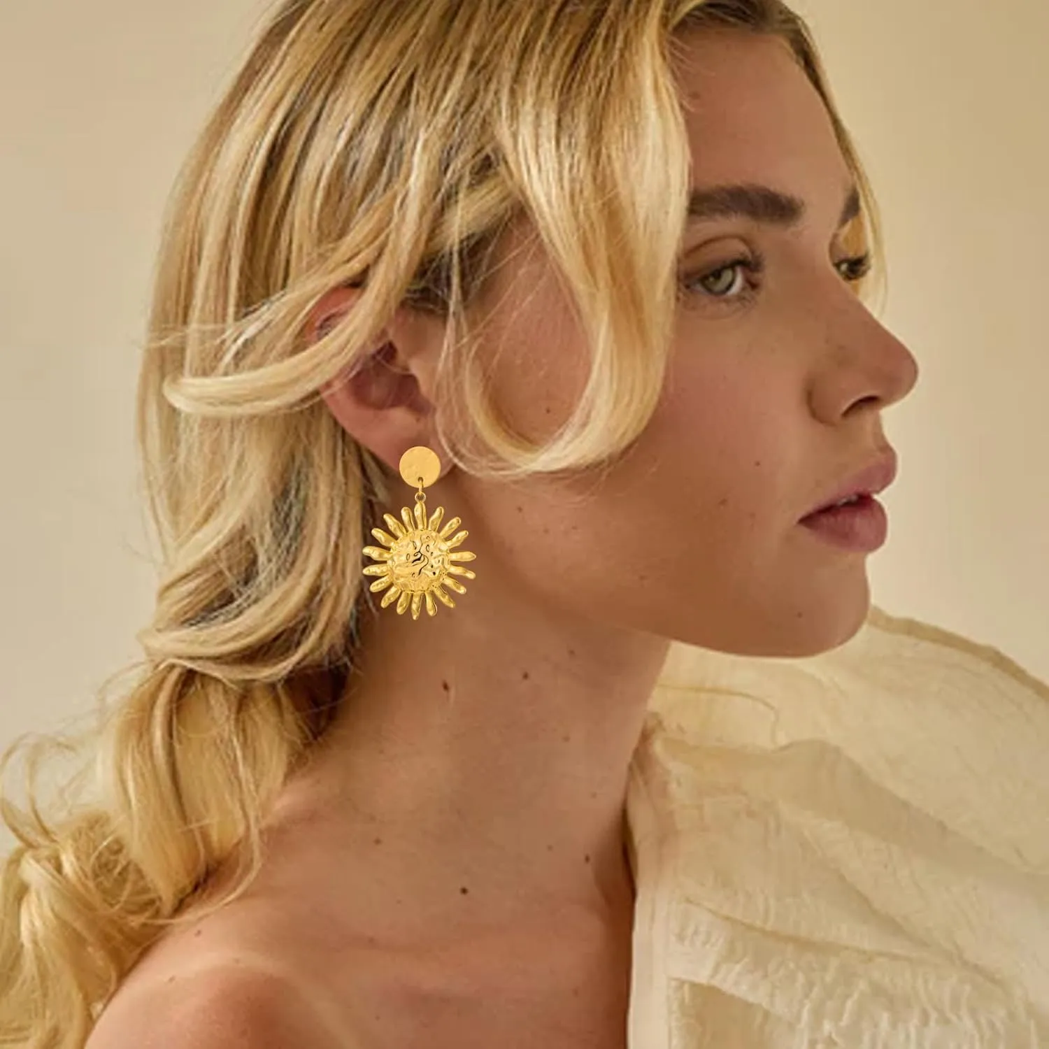 Gold Sun Dangle Earrings for Women Large Formal Earrings Vintage Boho Statement Earrings Jewelry