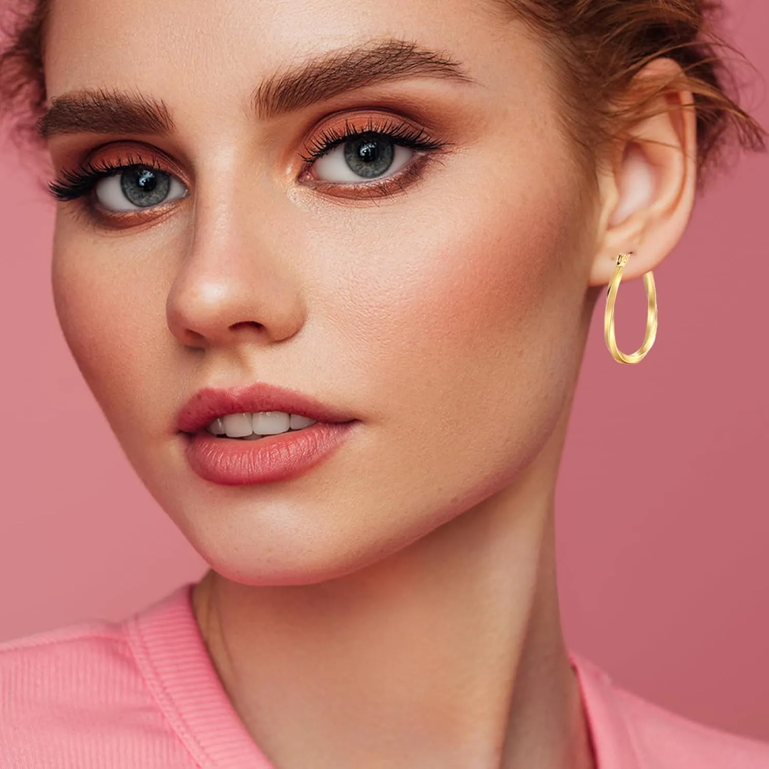 Gold Twisted Hoop Earrings Medium Oval Hoop Earrings Chunky Trendy Earrings Irregularity Hoop Earrings Everyday Hoop Earrings Cute Hoop Earrings Metallic Texture Hoop Earrings For Women