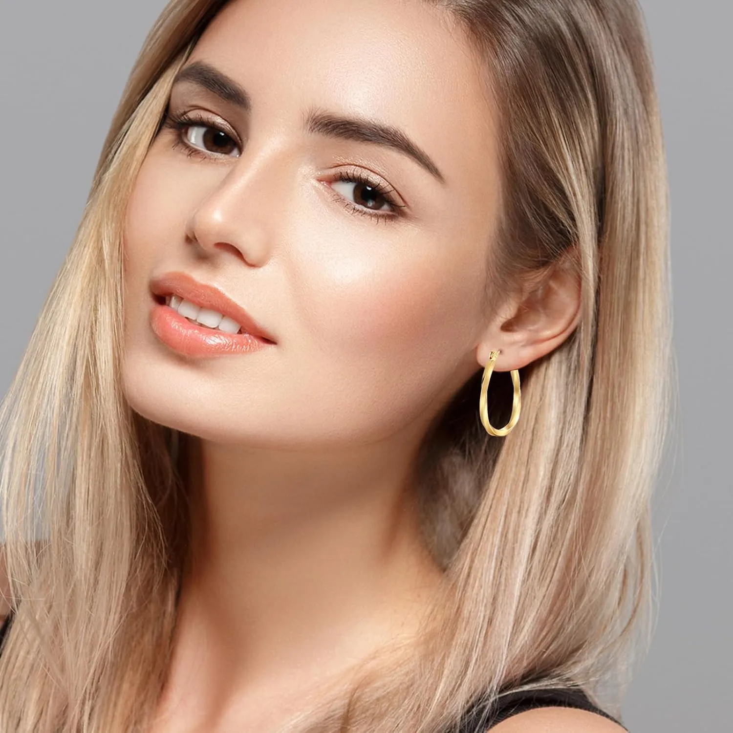 Gold Twisted Hoop Earrings Medium Oval Hoop Earrings Chunky Trendy Earrings Irregularity Hoop Earrings Everyday Hoop Earrings Cute Hoop Earrings Metallic Texture Hoop Earrings For Women